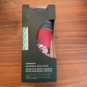 Starbucks 2022 Holiday Winter Reusable Cold Cups 5 pack w/ Straws New Christmas